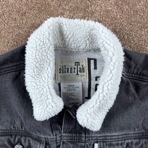 Levis SilverTab Boys Medium Washed Black Denim Sherpa‎ Collar Trucker Vest